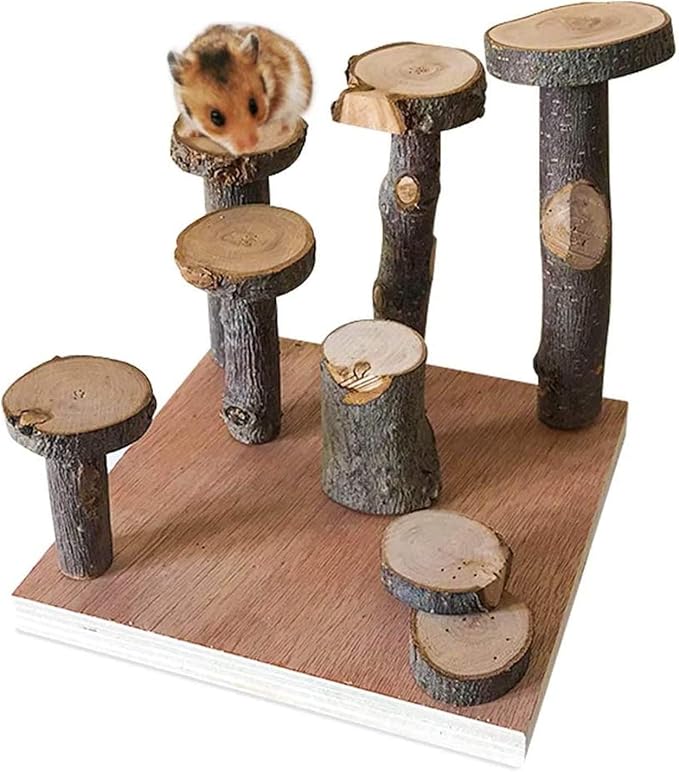 Wooden Hamster Platform Climb Toy Cage Accessories for Gerbil Dwarf Hamster | Exercise activity playground, Syrian hamster climb stairs, Natural wood chewing enrichment toys
