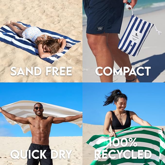 Dock & Bay Customized Beach Towel - Quick Dry, Sand Free - Compact, Lightweight - 100% Recycled - Includes Bag - Cabana - Cayman Khaki - Large
