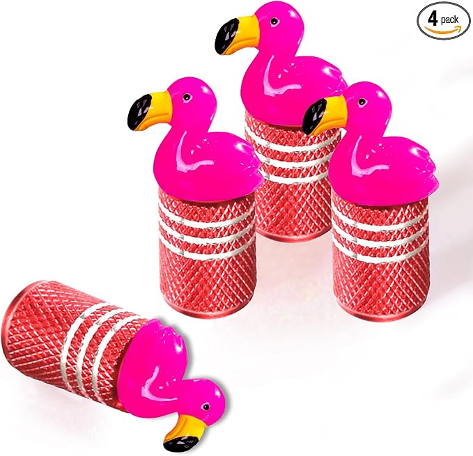 4Pack Flamingo Tire Valve Stem Caps Cute 3D Resin Animal Tire Air Caps | Cute Car Accessories Decor,Universal for Car,SUV,Bike,Motorcycle,Bicycle,Flamingo Gifts for Women Men Flamingos lover