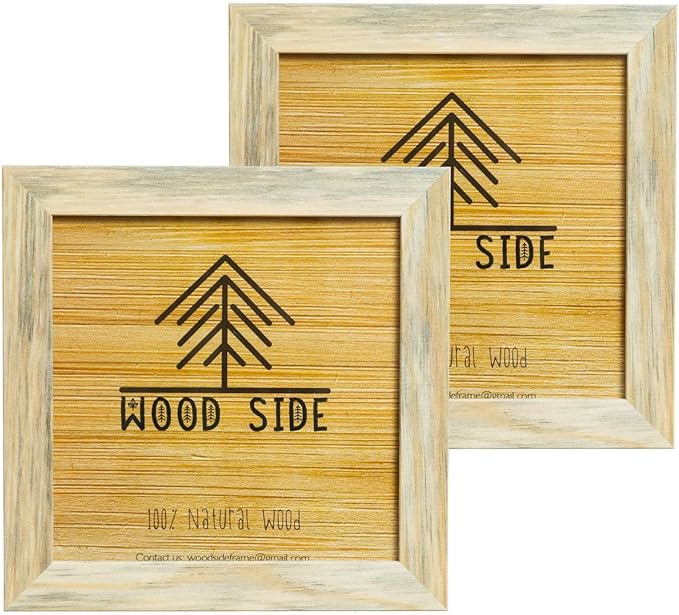 Rustic Wooden Square Picture Frames 8x8 - Set of 2 - Natural Solid Eco Wood with Real Glass for Wall Mounting and Tabletop Photo Frame