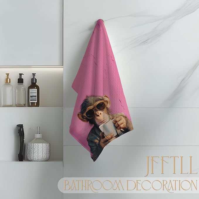 Pink Funny Monkey Kitchen Towels, Monkey Gifts for Women Dish Tea Towels for Kitchen Decor, Trendy Preppy Funny Animal Drink Coffee Decorative Hand Towel, 16x24 Inch