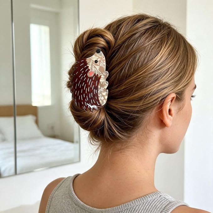 Hedgehog Hair Claw Clips for Women Animal Hair Clips Acrylic Hair Jaw Clips | Cute Brown Hedgehog Hair Clamp Reptile Animal Hair Barrettes Strong Hold Hair Accessories Party Holiday Hairstyle Decoration