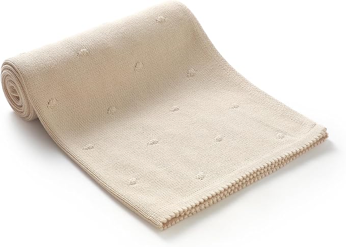 Neiwech Cotton Baby Blanket Knit Soft Cozy Lightweight Crib Stroller Nursery Receiving Swaddling Blankets for Newborn Infants Boys Girls Camel 30x40 Inch