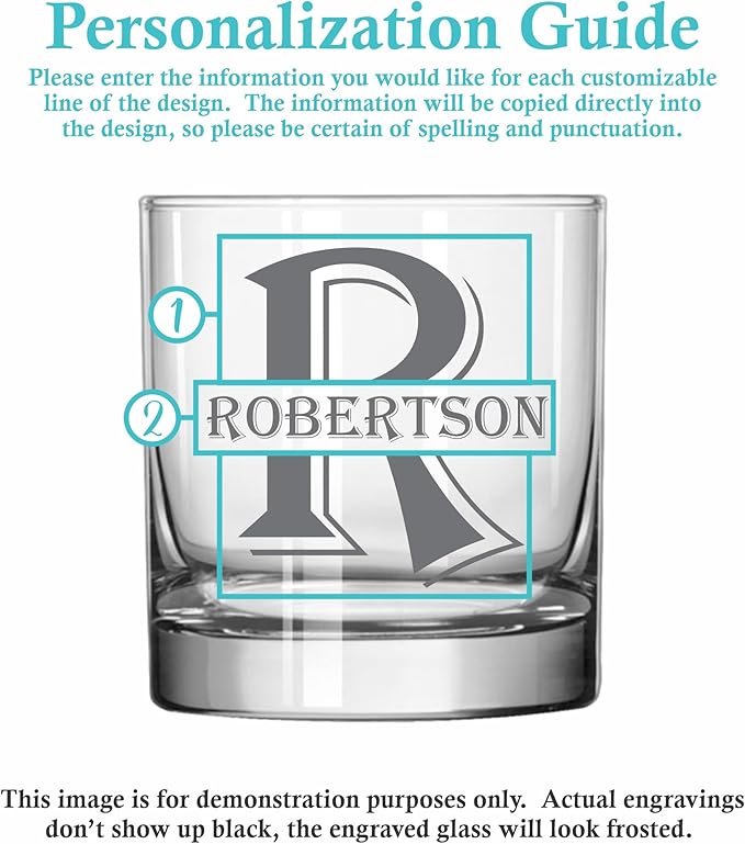 Blue Ridge Mountain Gifts - Custom Engraved Whiskey Glass - 11 oz Old Fashioned Tumbler - Personalized Monogram with Last Name - Wedding, Groomsmen, Personalized Father's Day Gift & Birthday Gift (4)