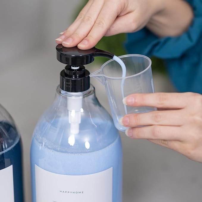 Liquid Bleach Dispenser for Laundry Room - Decorative 64-Oz PET Plastic Container with Waterproof Label - Includes Pump, Screw Cap, and Collapsible Funnel (Bleach Bottle)