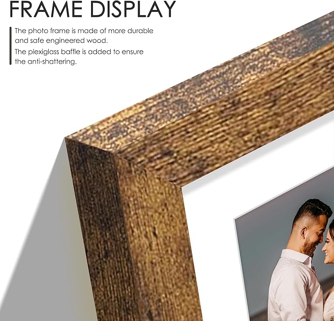 8x16 Collage Picture Frame, 5x7 Collage Picture Frame Displays Three 5x7 inch Photos, or 8x16 (Without Mat) for Available Horizontal Wall Mounting Display and Vertical, Brown.