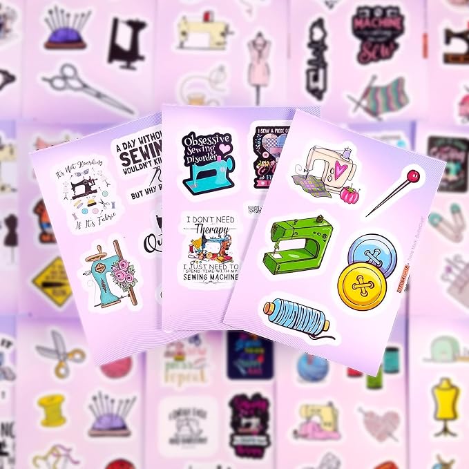 100Pcs Sewing Stickers for Water Bottle and Laptop - Tailor Party Supplies & Decorations, Waterproof Vinyl Crafting Decals, Sewing and Needlework Stickers Laptop Decals, Gifts for Women & Men
