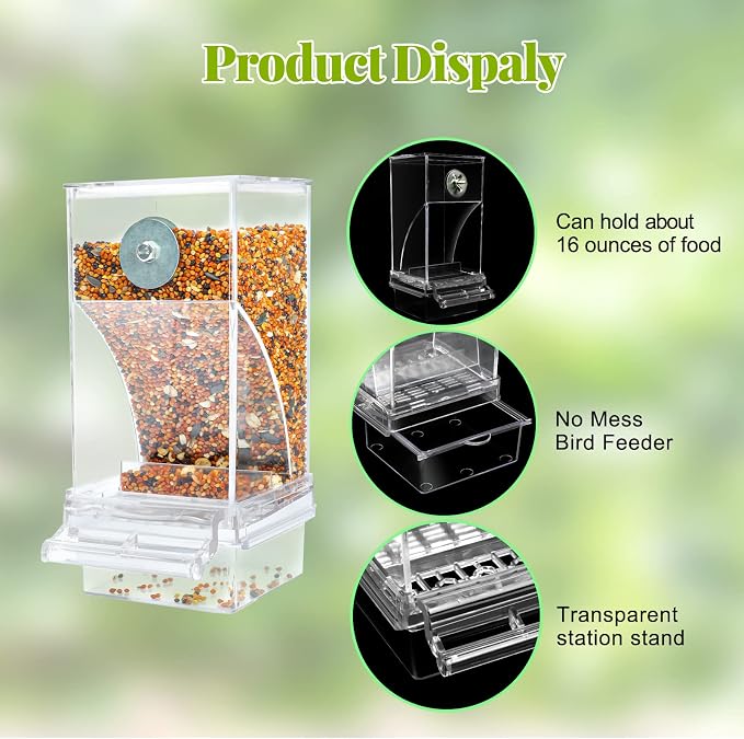 Rypet 2 Pack No-Mess Automatic Bird Feeder, Parakeet Cage Accessories | 16 oz Seed Capacity, Transparent Acrylic Food Level Check, Helps Reduce Seed Scatter, for Cockatiel Parrot Cockatoo Canary