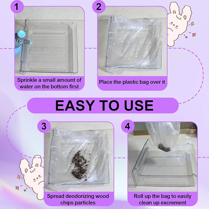 50 Pcs Disposable Cage Liners Clear Plastic Rabbit Cage Liner Bag Elastic Small Animal Toilet Film for Bunny Hamster Totoro Hedgehog Guinea Pig and Small Animals