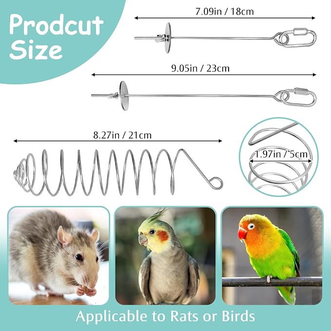 3 PCS Rat Enrichment Toys Stainless Steel Rat Foraging Toy Hanging Slow Feeder Mice Fruit Vegetable Skewer Food Holder Cage Accessories for Rodent Dwarf Hamster Gerbil