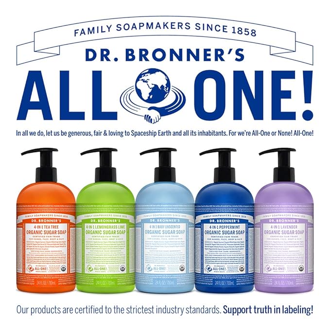 Dr. Bronner's - Organic Sugar Soap (Lavender, 24 Ounce) - Made with Organic Oils, Sugar and Shikakai Powder, 4-in-1 Uses: Hands, Body, Face and Hair, Cleanses, Moisturizes and Nourishes, Vegan