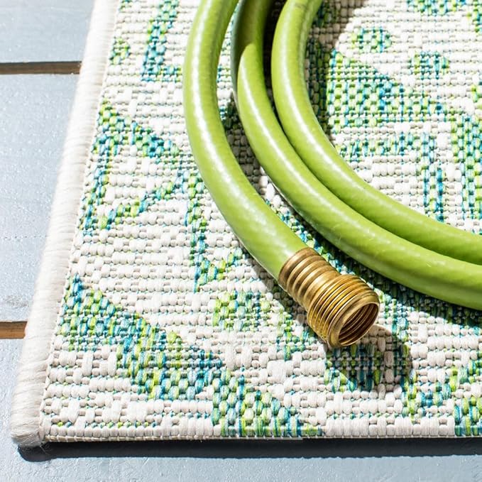 SAFAVIEH Washable Rug Outdoor Courtyard Collection - 2'3" x 8' Runner, Ivory & Green, Non-Shedding & Easy Cleaning, Ideal for Patio, Entryway, Mudroom, Hallway, Kitchen (CY8734-55712)