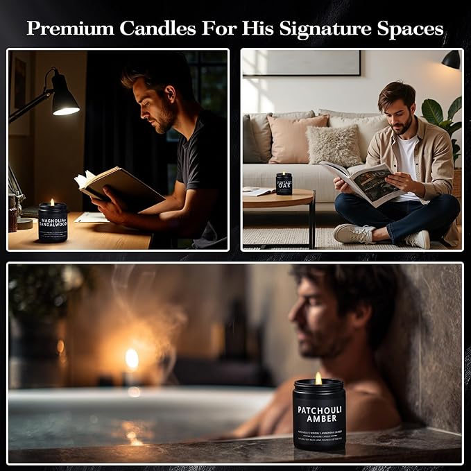 Candles for Men, Magnolia&Sandalwood Candle for Home Scented, 50+ Hour Lasting Candles, Soy Candle s Not Toxic, Perfect Gifts for Men-Birthday, Anniversary and Thanksgiving, etc., 7 Oz