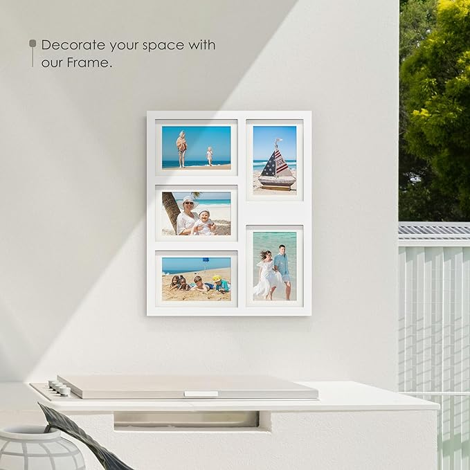 5x7 Picture Frame Collage Holds 5 Photos Made of High Definition Glass, Mat for Display 4x6 Picture Frame Collage Photo for Wall Decor White