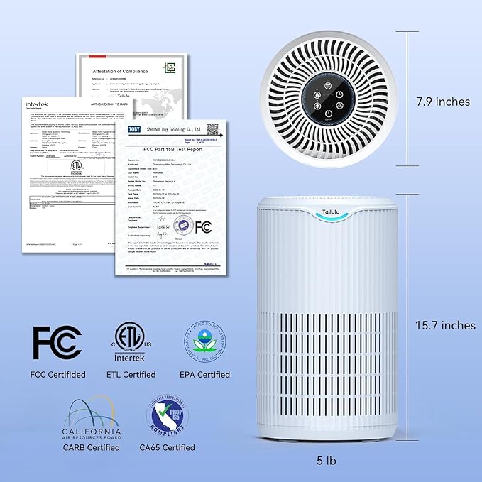 Air Purifiers for Home Large Room Up to 1500 Sq Ft, Tailulu H13 HEPA Air Filter Cleaner, Smoke Dust Pollen, 15dB Sleep Mode Air Purifiers for Bedroom Living Room, Kitchen, Office