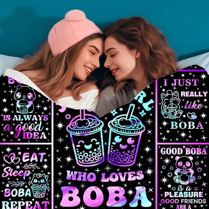 Bubble Tea Blanket Just A Girl Who Loves Boba Decor Stuff Plush Flannel Bedding CBubble Tea Gifts for Girls Women Kids Adults Room Decor 50"X40"