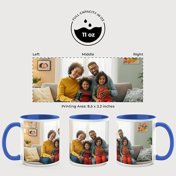 Personalized Mug, Custom Ceramic Mug with Photo and Text, 11oz, Pack of 5, Glossy Coffee Cup, Perfect for Christmas, Secret Santa or as Holiday Gift for Family or Friends, White/Blue