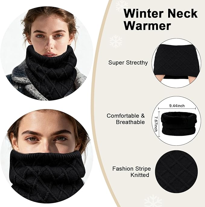 YARIEW Winter Hat Neck Warmer and Gloves Set for Women, Warm Knitted Beanie with Pom Pom, Soft Ear Warmer Scarf, Warm Gloves