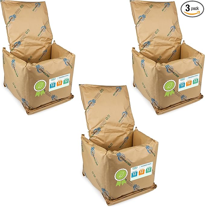 IDL Packaging 12" x 12" x 12" Insulation Liners for Shipping Box, 3.6 Gallons Capacity, Pack of 3 - EcoMax™ Thermal-Paper Liners, Absorb Condensation - For Frozen Food, Meat, or Fish