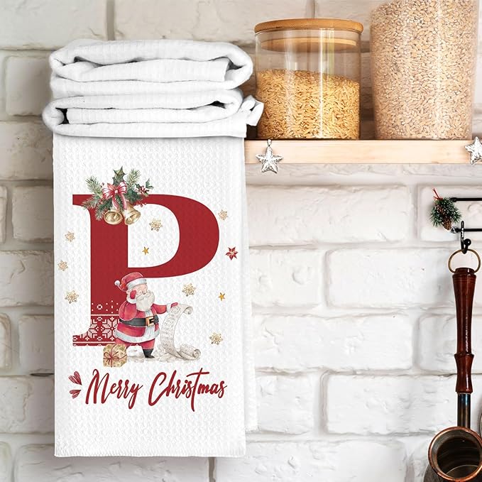 Christmas Initial Letter P Kitchen Towels Personalized Gifts Dish Towels Hand Towels for Kitchen Decorations, Christmas Birthday Gifts for Women, 24x16 Inch