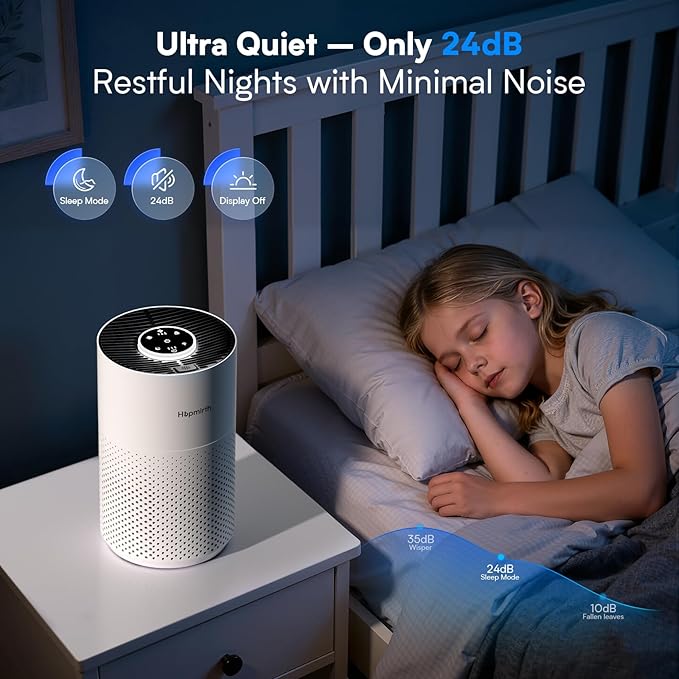 Upgraded Air Purifiers for Bedroom & Home with H14 True HEPA Filter, Covers Up to 1080ft², 360° Air Intake, Quiet Pet Air Purifier, Fragrance & Timer,Removes Smoke, Pet Dander & Pollen,White