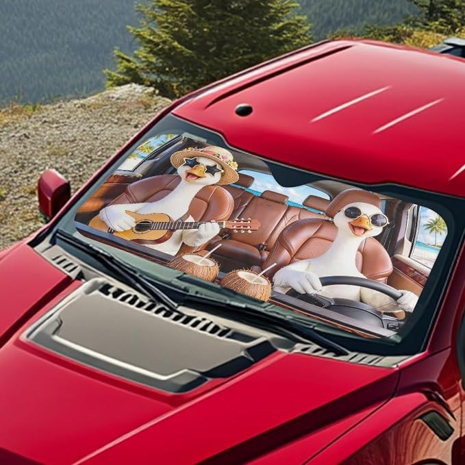 Cute Geese Car Front Windshield Sun Shade Reflect UV Sun and Heat Foldable Funny Car Windshield Sunshades Easy to Store Sun Visor Protector Universal Vehicle Accessories