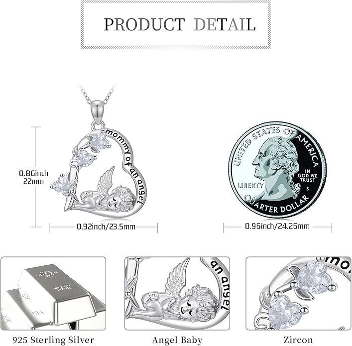 Miscarriage Necklace Gifts for Mothers 925 Sterling Silver Mommy of An Angel Pendant Memorial Jewelry Loss of Pregnancy Sympathy Gifts for Women