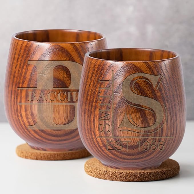 Personalized Wooden Whiskey Glass Custom Engraved Bourbon Glasses Gifts for Men, Dad, Husband, Brother