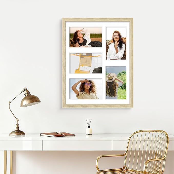 11x14 Collage Picture Frame 4x6 Collage Picture Frame Displays Five 4x6 inch Photos or 11x14 (Without Mat) Wall Decor Wall Hanging or Tabletop Wood Color