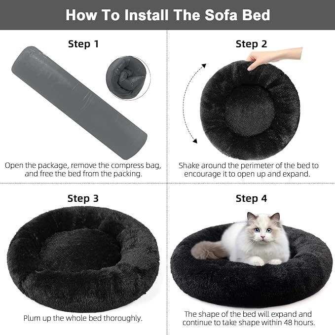 Dog Bed for Small Medium Large Dogs, 20 inch Calming Dogs Bed, Washable-Round Cozy Soft Pet Bed for Puppy and Kitten with Slip-Resistant Bottom