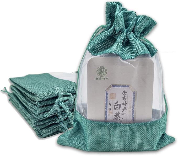 48-Pack Large Linen Burlap & Organza Gift Bags w. Drawstrings (6.5x8.5 in, Teal) - Party Favors, Presents, Samples & Treats Mesh Pouch by The Display Guys