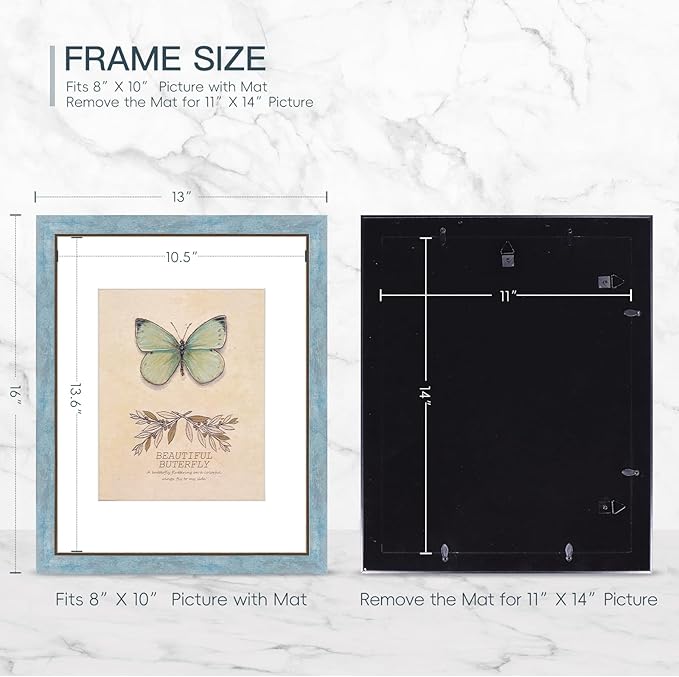 XUANLUO 1 pcs 11x14 Picture Frame with Blue Color,Rustic Retro Photo Frame with HD Plastic Cover for Wall Mount,Display Family Friends Wedding Gift