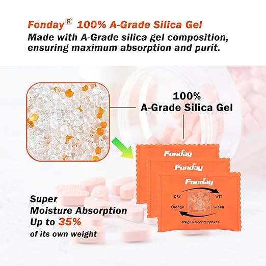 100g x 5 Packs Fonday Rechargeable Silica Gel Desiccant Packets Fast Reactivate Desiccant Bags Moisture Absorbers for Storage Bins, Suitcase, Safe, 3D Filaments, Electronics