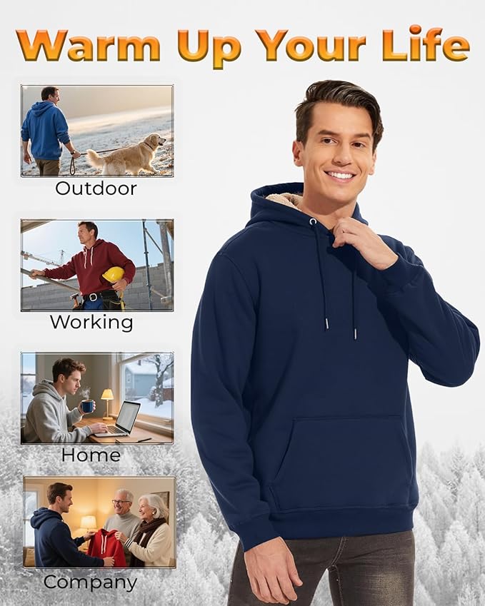 Boladeci Men's Sherpa Lined Hoodie Sweatshirts Heavy Fleece Cotton for Winter Cold Weather