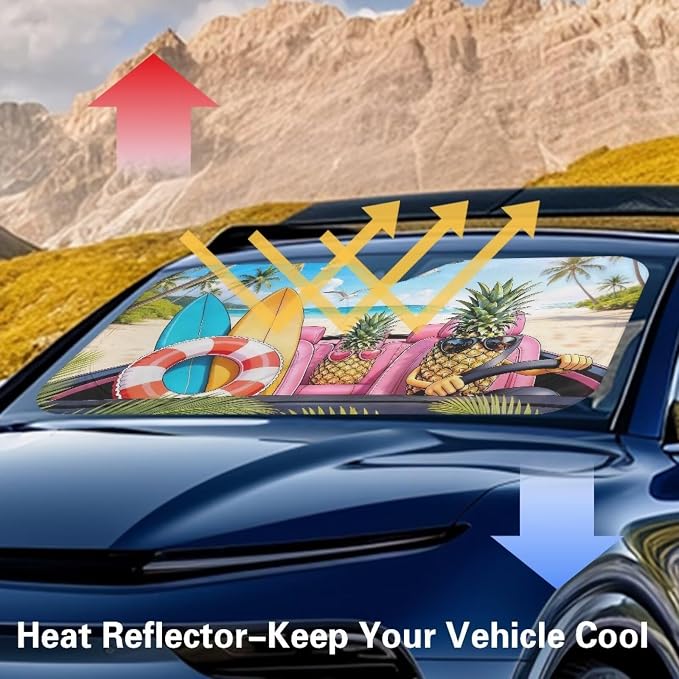 Tropical Pineapple Windshield Sun Shade Foldable Funny Car Windshield Sun Shad for Front Window Universal Fit for Most Cars SUV UV Rays & Heat Protection Car Interior Accessories