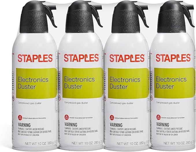 Staples Compressed Air Duster – 10 oz. Cans for Electronics, Keyboards & Office Devices, 4‑Pack