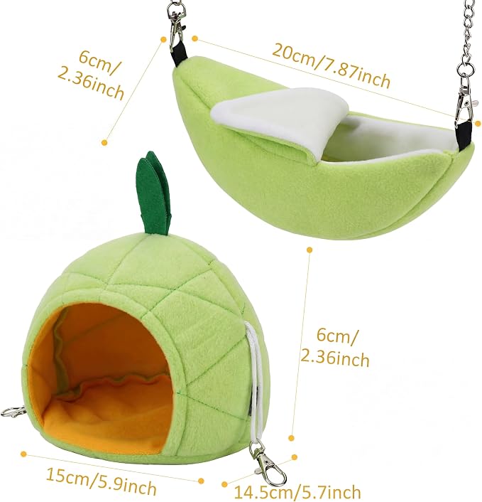 Jetec 2 Pcs Hamster Hammock Hanging Bed for Small Pets | Bed for Hamster Guinea Pig Rat Chinchilla, Banana Pineapple Hanging Nest, Sleep Play Hideout in Small Pet Cage