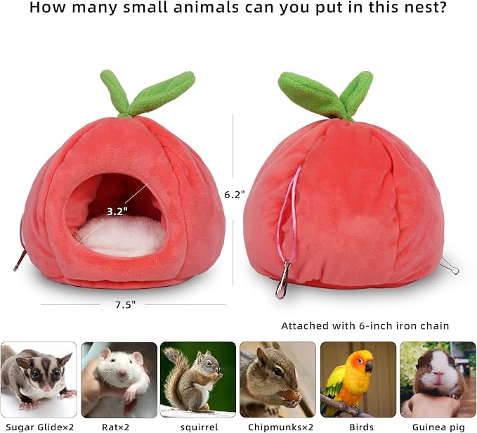 Pet Hideout House - Rat Beds, Small Animal Washable Cage Accessories - Hamster, Syrian Hideout, Sugar Glider Hammock for Dwarf Hamsters, Squirrel, Chipmunks - Pink