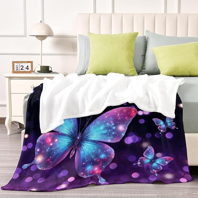 Personalized Baby Blanket with Initial - Customized Throw Blanket Gift for Girls Kids Teens Adults (Butterfly Design)
