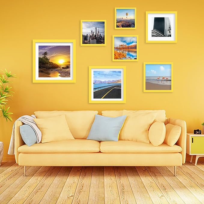 12x12 Wood Picture Frames for Wall Hanging or Tabletop,Diamond Painting Frame Baby Scan Picture Frames with 2 Mats Display 8x8 or 10x10 for Family Walls Decoration,Anniversary,Wedding,Christmas(Yellow)