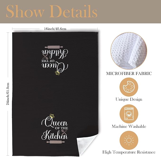 Funny Kitchen Towels, Hostess Gifts for Women, Housewarming Gifts Dish Tea Towels for Dining Room, Queen of The Kitchen Decorative Hand Towel, 16x24 Inch