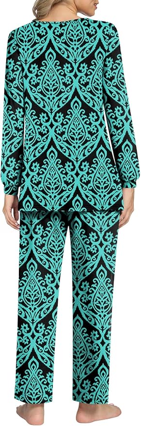 Anyally Women's Plus Size Pajama Sets Ladies Fall Pjs 2 Pieces Lounge Outfits V Neck Long Sleeves Sleepwear with Pockets