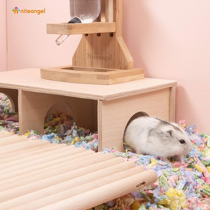 Niteangel Hamster Secret Peep Shed 2-Chamber Hideout & Tunnel Exploring Toys (Small - for Dwarf Hamster)