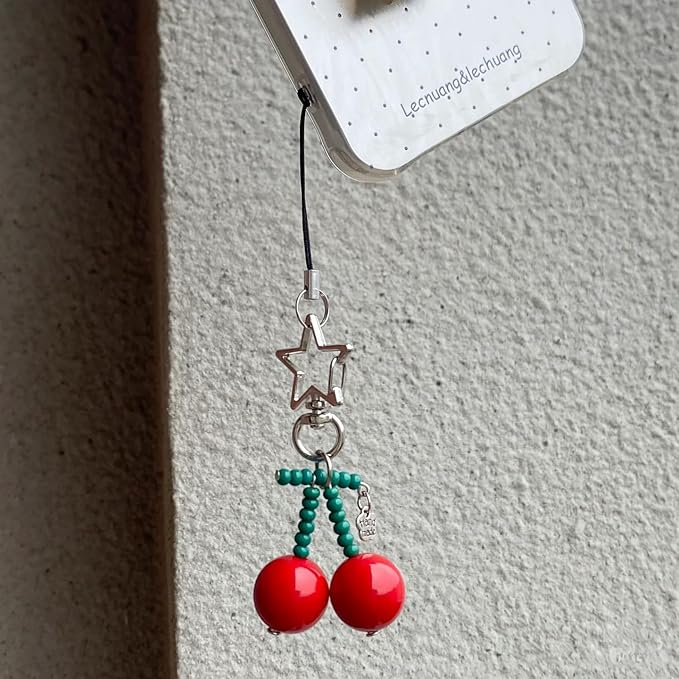 Agromusk Cute Cherry Keychain,Kawaii Cherry Bag Purse Charms for Women Car Keys Decor Gifts Stuff Accessories