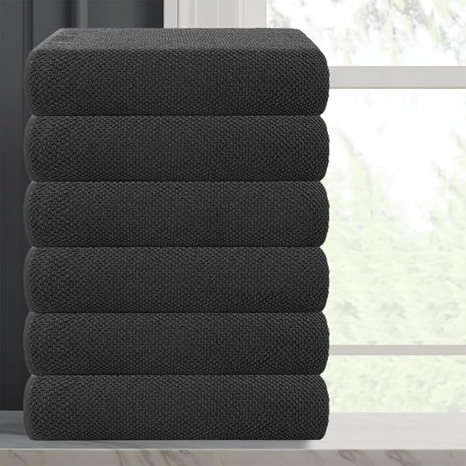 CASA COPENHAGEN Popcorn Textured 6 Pieces Small Bath Towel Set - Pine Grey, 24" x 48", 550 GSM 6 Bath Towel Rough & Tough Use Cotton Towels Gift Set for Bathroom