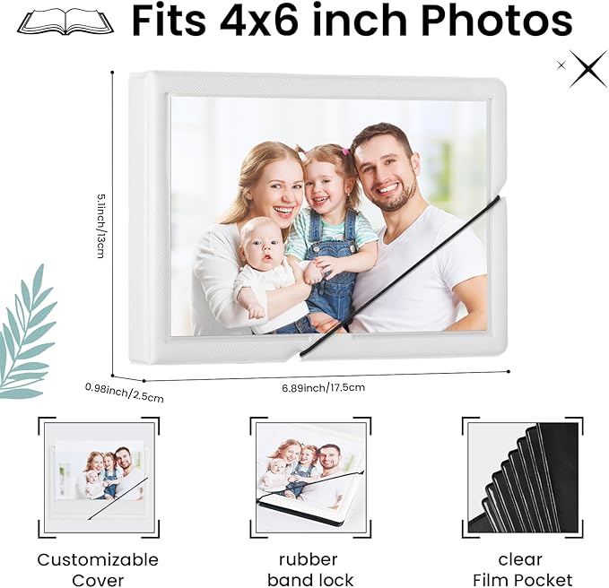 Lifting Small Photo Album 4x6 Holds 40 Photos with Customizable Cover，Mini Leather Picture Album Book for Wedding，Family，Baby Memories (White)