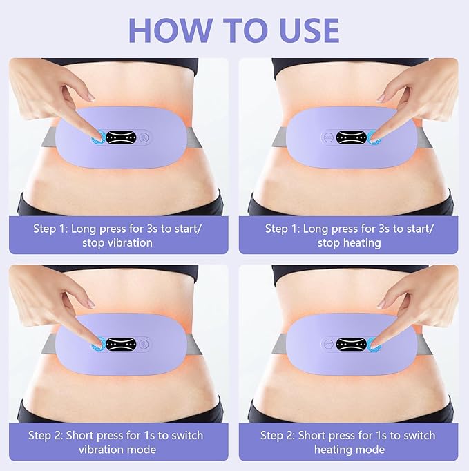 LISACOOL Portable Ccordless Heating Pad for Period Cramps Electric Waist Belt Device Portable Heatings Pad with 3 Heat Levels and 3 Massage Modes Birthday Gifts for Women and Girls (Purple)