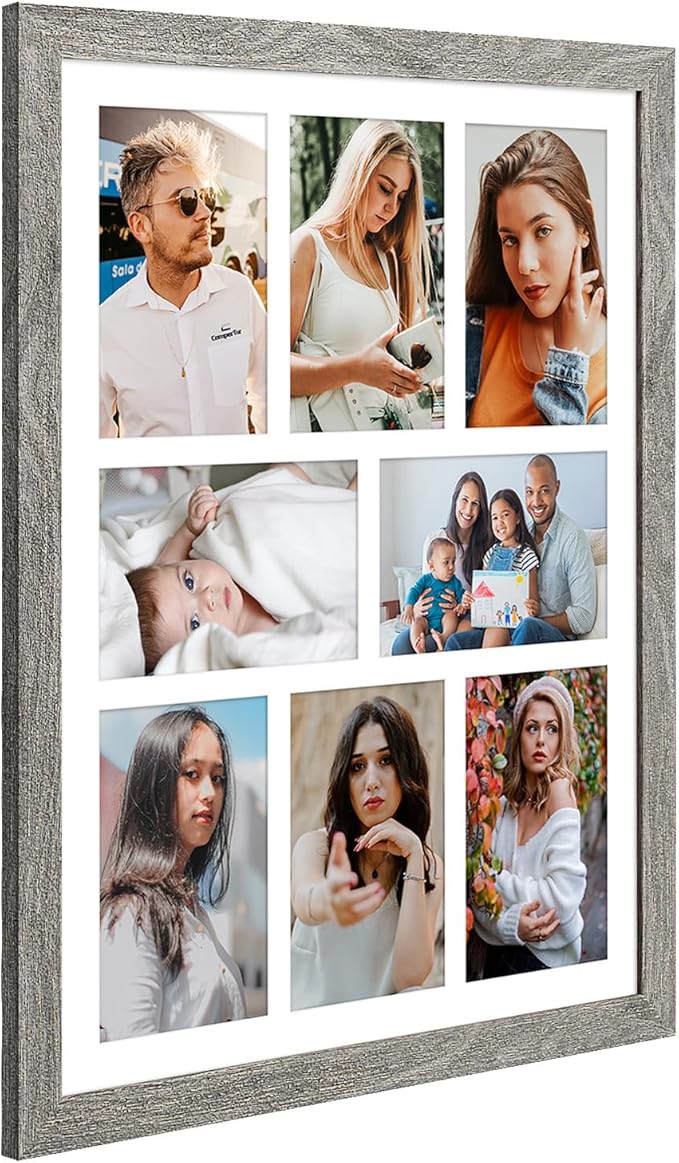 13x17 Collage frame with 8 Openings 4X6 Pictures, Multiple Picture Frame with Mat, Wall or Tabletop Decor, Grey Wood Grain,2 Pack