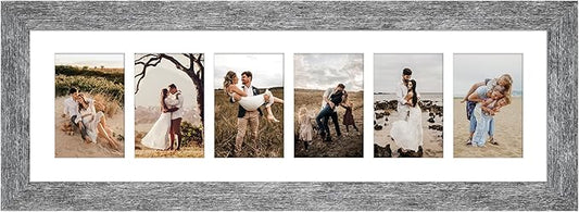 8x26 Picture Frame Display 6 opening 4X6 Picture Frame Collage,Multi Photo Frame with Mat,Plexiglass,Wall or Tabletop Decor,Grey Wood Grain