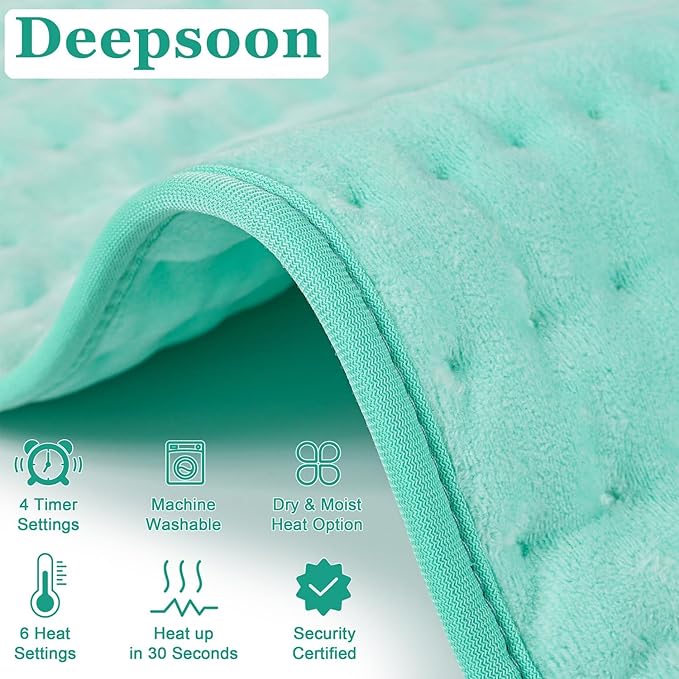 Deepsoon Heating Pad,Electric Heating Pads for Back,Neck,Abdomen,Moist Heating Pad for Shoulder,Knee,Arms,Legs,Dry/Moist Heat & Auto Shut Off,Christmas Gifts for Men and Women,Light Green,24x20 Inch